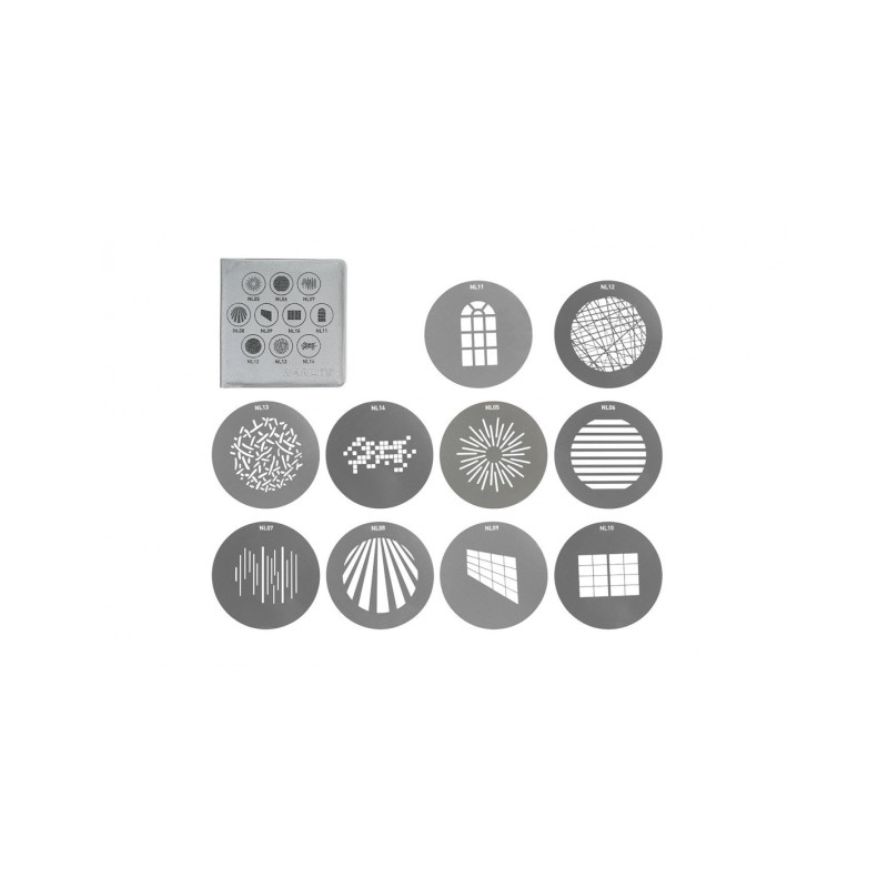 JUEGO DE 10 GOBOS SET 1 PARA NANLITE FORZA 60/60B/150 - NAASGBFMMSET1